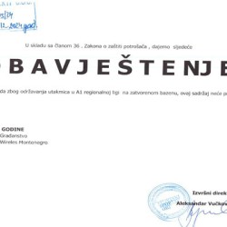 OBAVJEŠTENjE za korisnike zatvorenog bazena OBAVJEŠTENjE za korisnike zatvorenog bazena